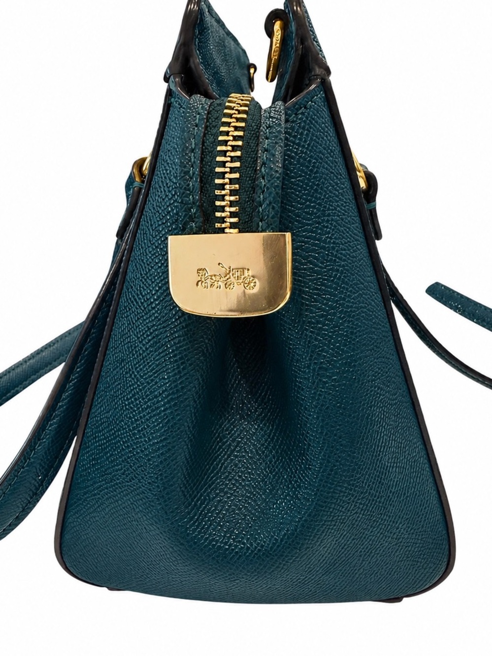 Coach Kailey Carryall Satchel Bag Purse in Teal Blue Green Crossgrain Leather - Picture 6 of 14